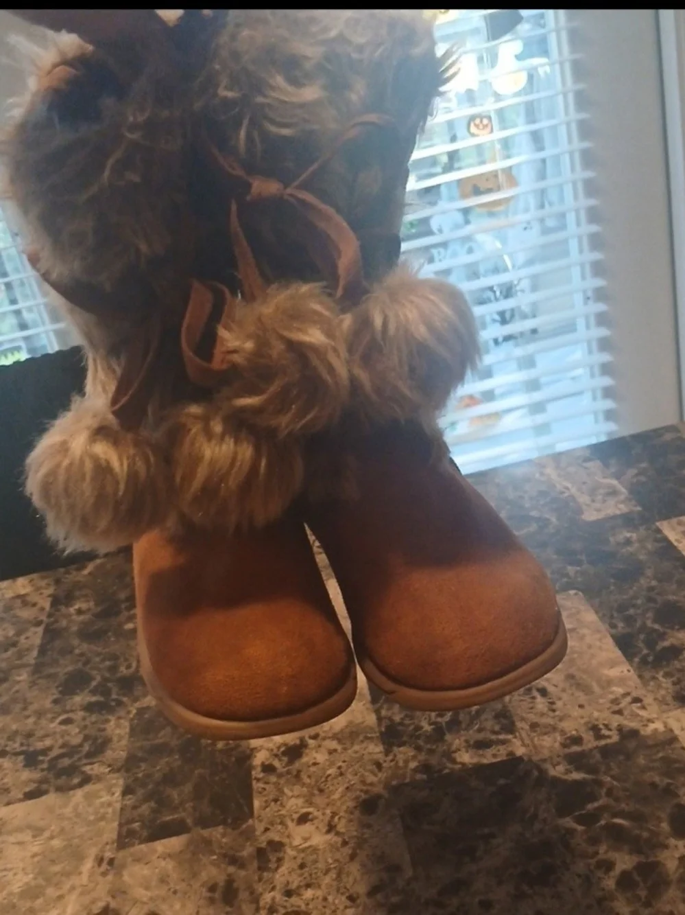 U.S. Polo Assn. Girls Brown Faux Fur Lace-Up Winter Boots